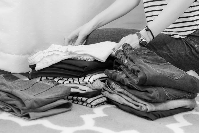 Organized stacks of textiles ready for route replenishment
