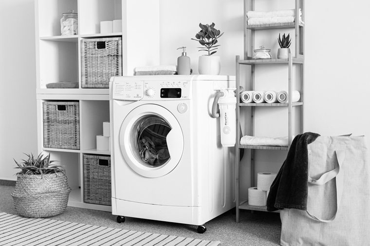 Clean, well-lit laundry room ready for customers