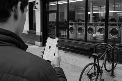 Local search results for a laundry business on a mobile phone