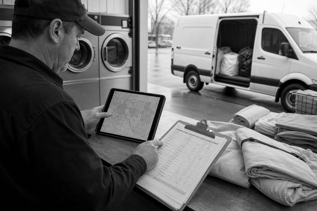 Laundry route manager aligning paid demand with real delivery coverage