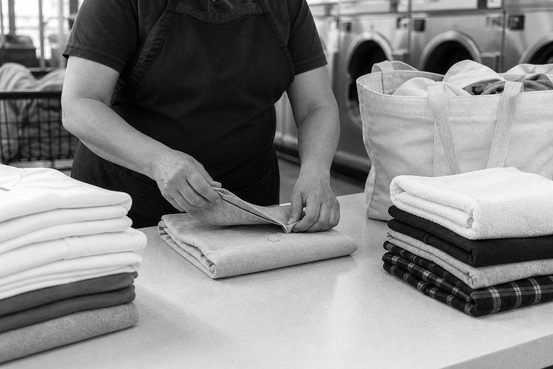 Laundry attendant preparing a wash-and-fold order